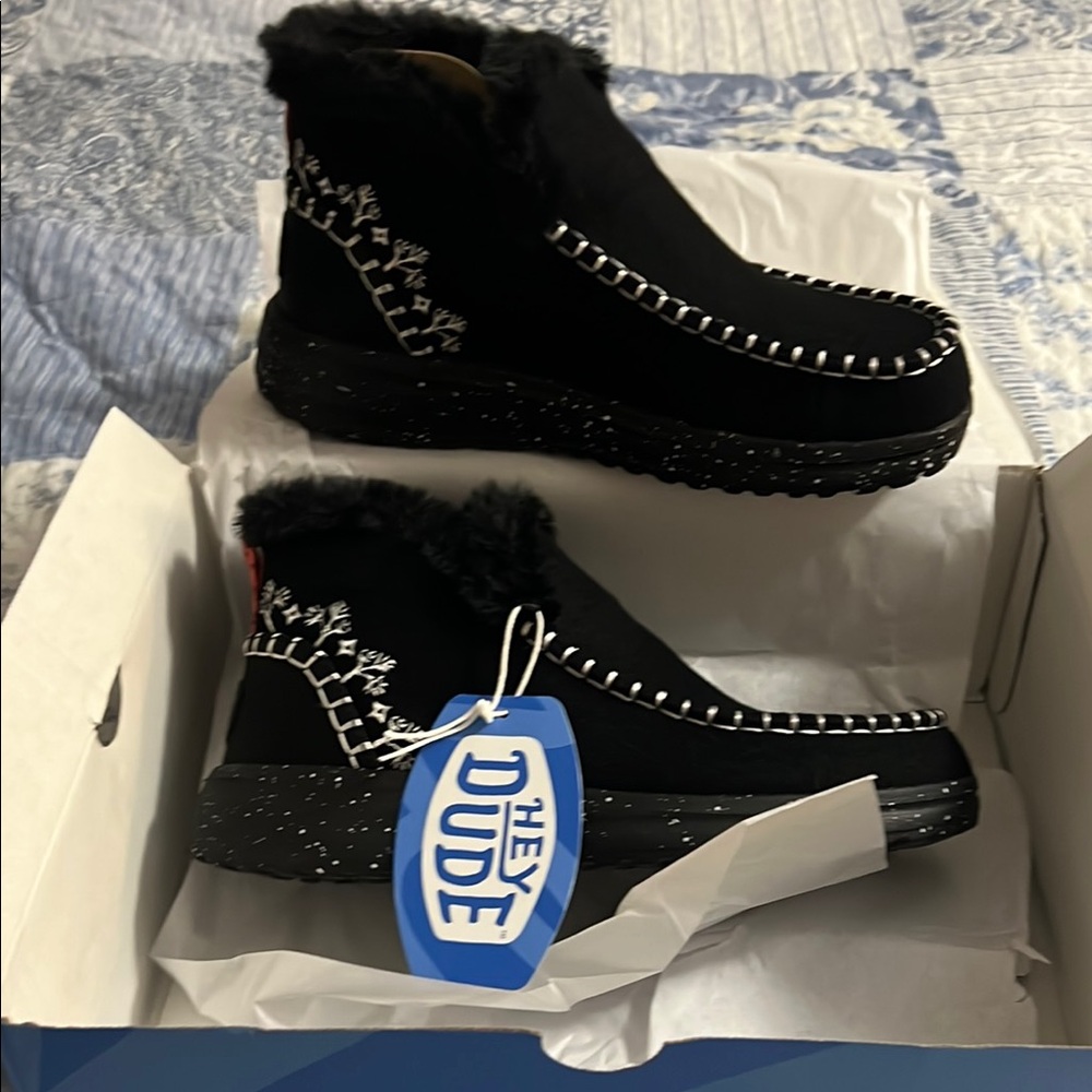 Hey Dude Women's Black Ankle Booties with White Stitching